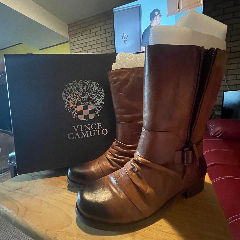 Vince Camuto NIB Women’s Moto Leather Western Boots Size 10 Two Tone Zip Buckle - Picture 4 of 11